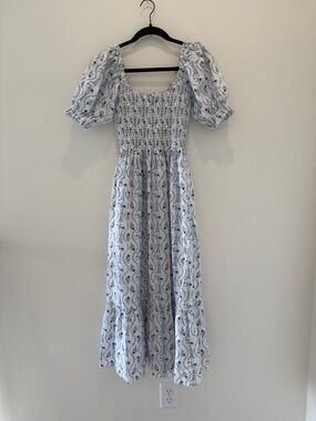 Hill House White and Blue Floral Nap Maxi Dress
